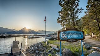 Kuskanook Harbour marina at sunset
